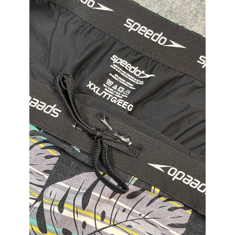 Speedo XXL Swim‎ Trunks Board Shorts Black Floral Leaf Pattern Mens